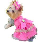 Vestido Barbie Cachorros E Gatos Rosa Com Brilho C/ Velcro