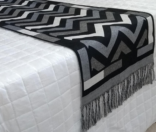 Peseira Xale Dupla Face Para Cama Box King Jacquard Preto