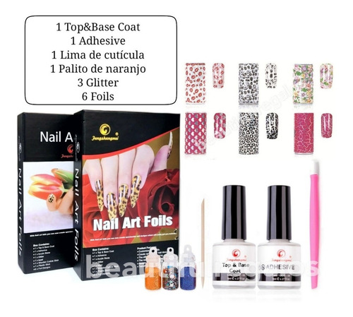 Kit Premium Decoración De Uñas Foil Nails Uñas Esculpidas