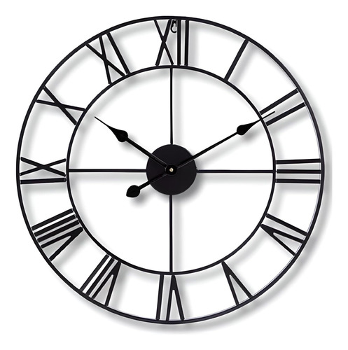 Reloj De Pared Grande De Metal 47 Cm Con Números Romanos