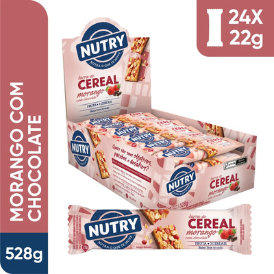 Barra de Cereais Nutry Sabor Morango com Chocolate, Pack com 24 Barras de 22g | MercadoLivre