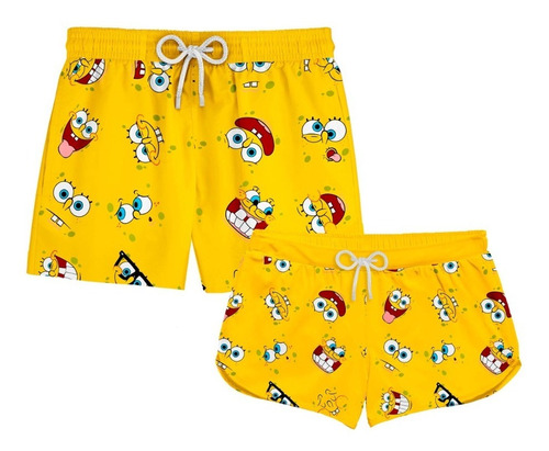 Kit Casal Short Praia Bob Esponja Calça Quadrada Ref0285