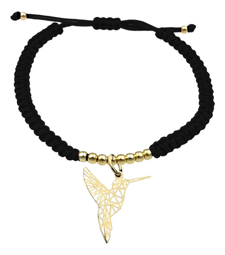 Pulsera Bolitas Colibri Origami Ch Plata 925 Baño Oro 24k N