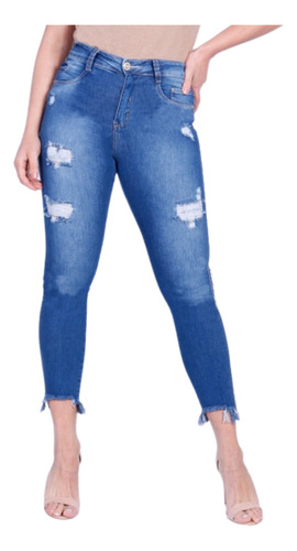 Calça Jeans Feminina Skinny Super Elastano Rasgada Premium