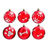 Bola Natal Pet Mania Osso Pata Vermelha Branca 6 Cm 6 Peças