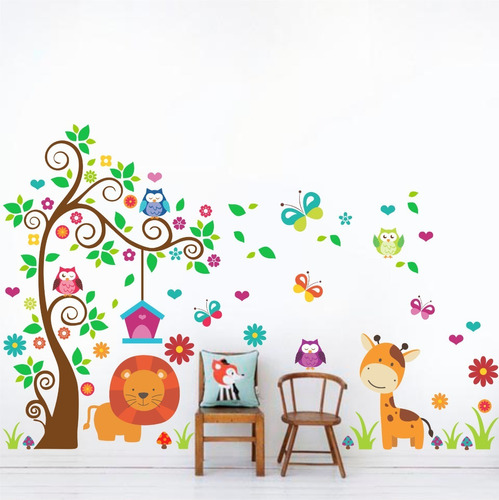 Vinilo Impreso Árbol Animales Infantil Grande 1,6 X 2,6 Mt