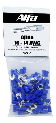 Terminal Electrica Calibre 16-14 Awg Espada Azul 100 Pzas