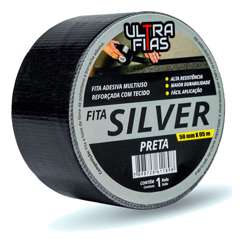 Fitas Silver Tape Multiuso Preta 05 Metros 48 Mm Adesiva Uso