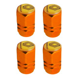 4 Tapones Válvula Renault Llantas Autos Aluminio Naranja