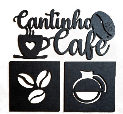 Plaquinha Cantinho Do Café Mdf 30x30cm Com 3 Placas