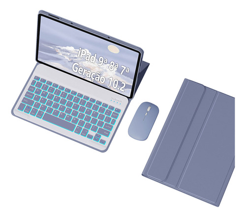 Teclado Retroiluminado + Mouse + Capa Para iPad 9/8/7 Geraçõ