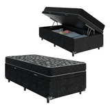 Cama Box Baú Solteiro + Colchão D20- Suede Preto 56x88x188cm