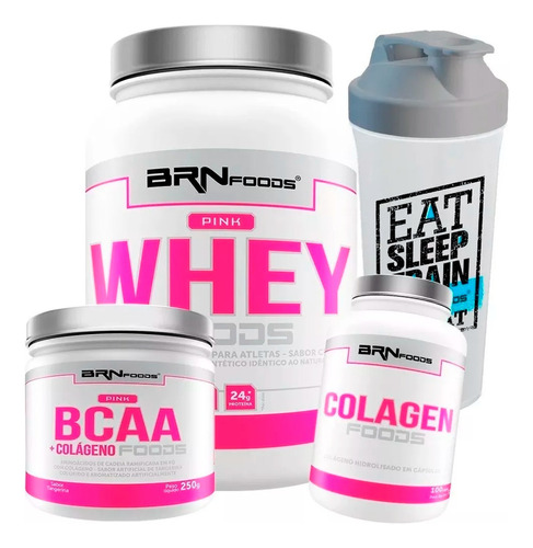 Combo Mulher Whey Protein + Bcaa + Colágeno + Coqueteleira Sabor Chocolate