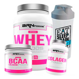 Combo Mulher Whey Protein + Bcaa + Colágeno + Coqueteleira Sabor Chocolate