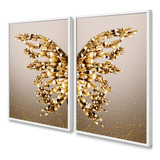 Quadros Decorativos Borboleta Dourada Asas Com Moldura 60x80