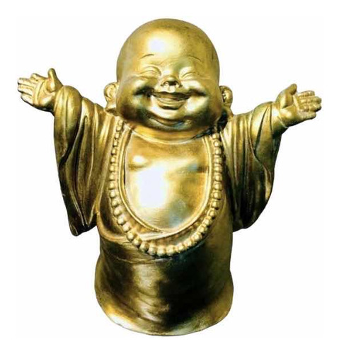Buda Dourado Sorriso Hindu Enfeite Zen Estátua Em Resina
