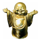 Buda Dourado Sorriso Hindu Enfeite Zen Estátua Em Resina