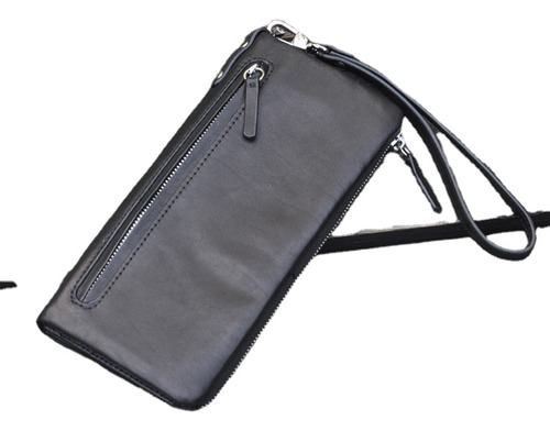 Cartera Larga Negra De Piel De Vaca For Hombre Cartera De