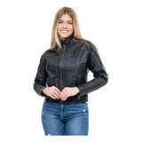 Jaqueta Feminina De Couro Legitimo Motoqueira Moda Slim Fit