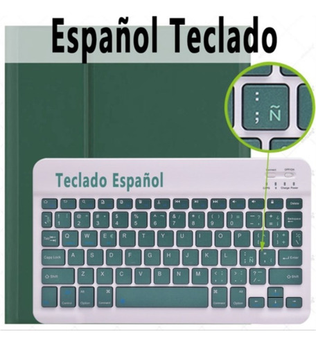For iPad Teclado Inalámbrico Bluetooth Español Funda De Piel