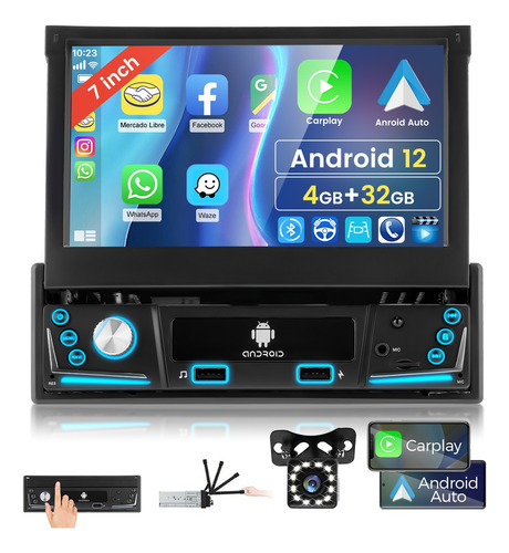 Auto Estereo Carplay 4+32g 1 Din Android 12 Gps Wifi Camara