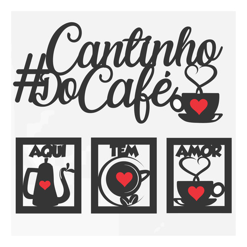 Kit 4 Peças Aplique #cantinho Do Café  Mdf