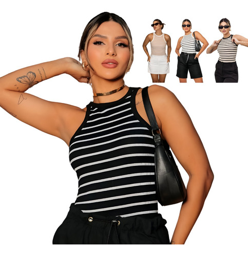 Blusinha Regata Feminina Ribana Alça Larga Moda Verão