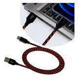 Cable Usb A Tipo C Carga Y Datos Trenzado Uso Rudo 2 Metros Color Rojo