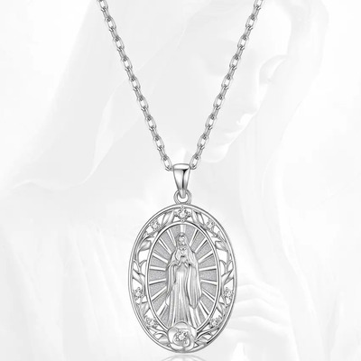 Collar con Medalla La Virgen Oval Plata para Mujer.joyeria plata dama.regalo para mamá.Regalos Día de la Madre.Collares Medalla Virgen María Oración.KUOAEAYE | Meses sin interés