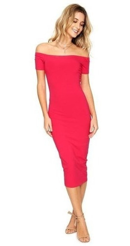 Vestido Tubinho Midi Ombro A Ombro Elegante Neoprene Lindo