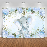 Telón De Fondo Para Baby Shower, Elefante Floral Azul, Decor