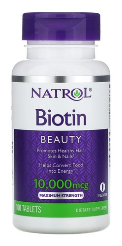 Biotina Natrol Cabelo E Unha 10000mcg 100 Tabletes Importado