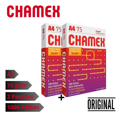 Papel Sulfite A4 75g Chamex 1000 Folhas C/ 2 Pacotes 500 Fls