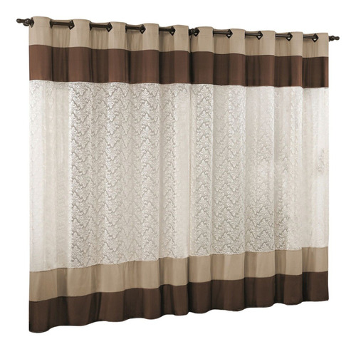 Cortina Dubai 3 00x2 50 Com Renda Oriental Par Varão Simples Cor Tabaco/avelã