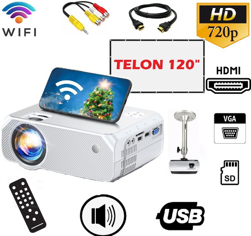 Mini Proyector Videobeam Wifi 5500l + Telon Y Soporte