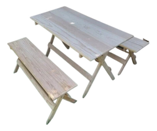 Mesa Con Bancas Plegables D'madera Articulaciones De Acero!!