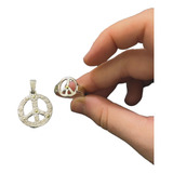 Combo Dije Y Anillo Simbolo De Paz Plata 925 Y Oro Joyería