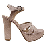 Sandalias Zapato Brillo Plataforma Taco Glitter Noche Fiesta