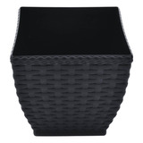 Vaso Cachepô Rattan Quadrado Médio (13,1l) Preto Injeplastec