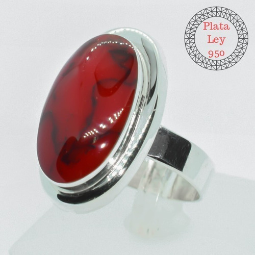 Anillo Jaspe Rojo Modelo Oval Eye Plata 950 - Neko Rings