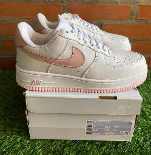 Tenis Originales Nike Air Force 1 Cuero Blanco Y Rosa 26 Cm