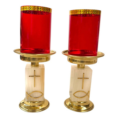 Candeleros De Mesa Para Altar Con Vaso Rojo Piedra Cuadrada Pez Y Cruz | MercadoLibre