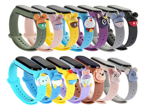 14pcs Para Xiaomi Mi Band La Serie Correa Cartoon Silicona