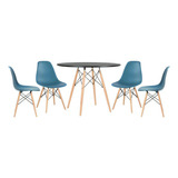 Conjunto Jantar Eames  Mesa 100 Cm 4 Cadeiras Eiffel Cores Cor Mesa Preto Com Cadeiras Turquesa