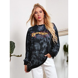 Poleron Negro Tie Dye Con Estampado Shein