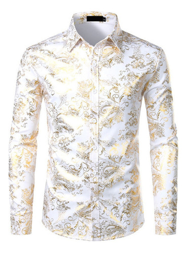 Camisa Floral Plateada Con Estampado De Cachemir Para Hombre