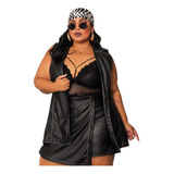 Conjunto Feminino Shorts Saia E Colete Em Courino Plus Size