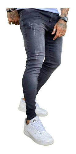 Calça Jeans Super Skinny Masculina Lycra Justa Corpo Rasgo