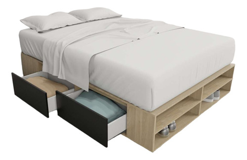 Cama Box Sommier 2 Plazas 4 Cajones + Zapatero Melamina 140 