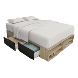 Cama Box Sommier 2 Plazas 4 Cajones + Zapatero Melamina 140 